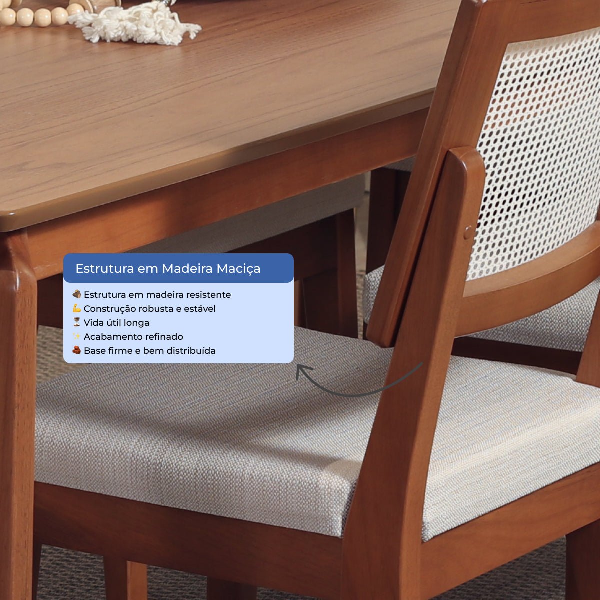 Conjunto de 8 Cadeiras de Madeira Maciça Saga Palhinha - Província - 