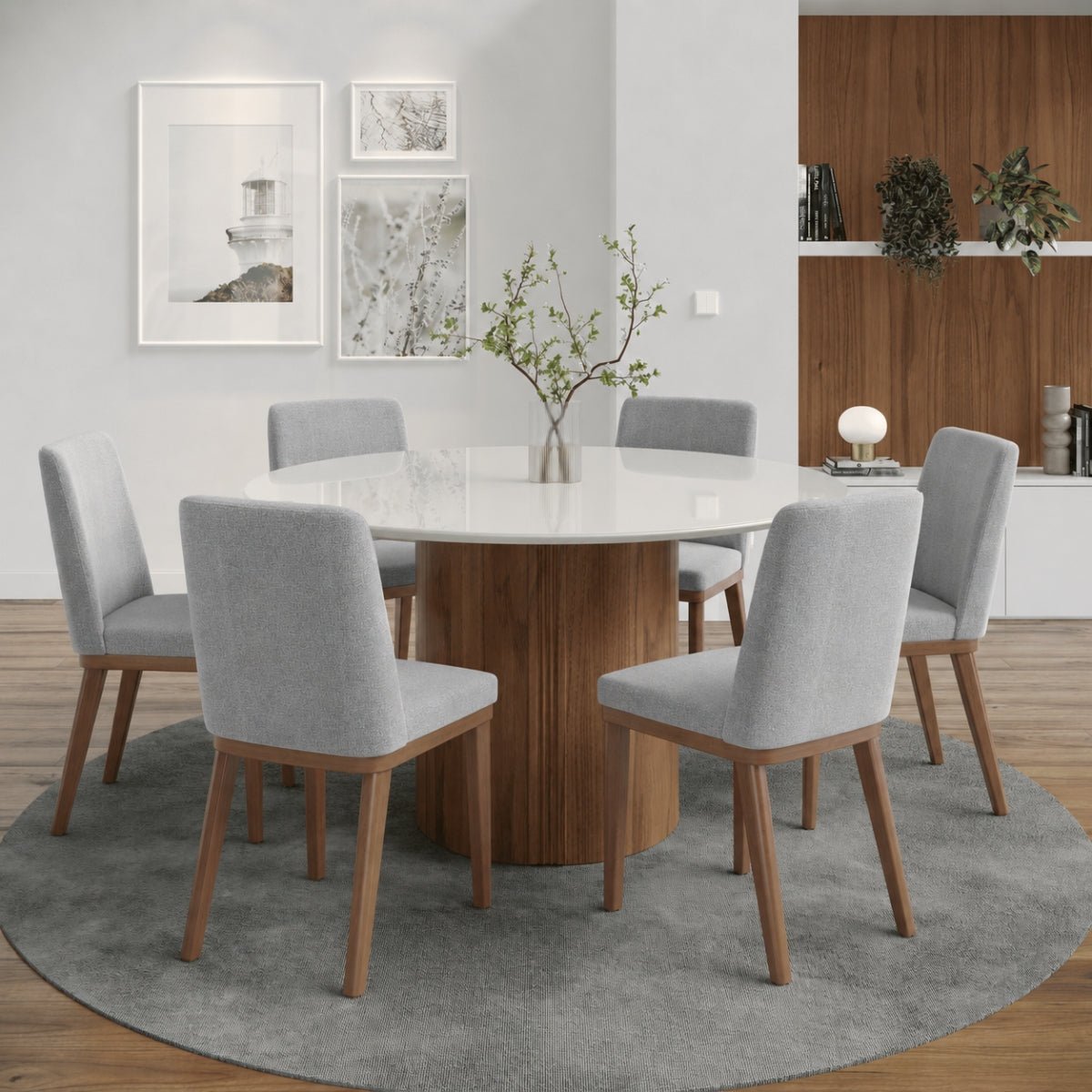Conjunto de Jantar Mesa Redonda com Vidro com 6 Cadeiras Kalina - Província - Mesa 6 Cadeiras