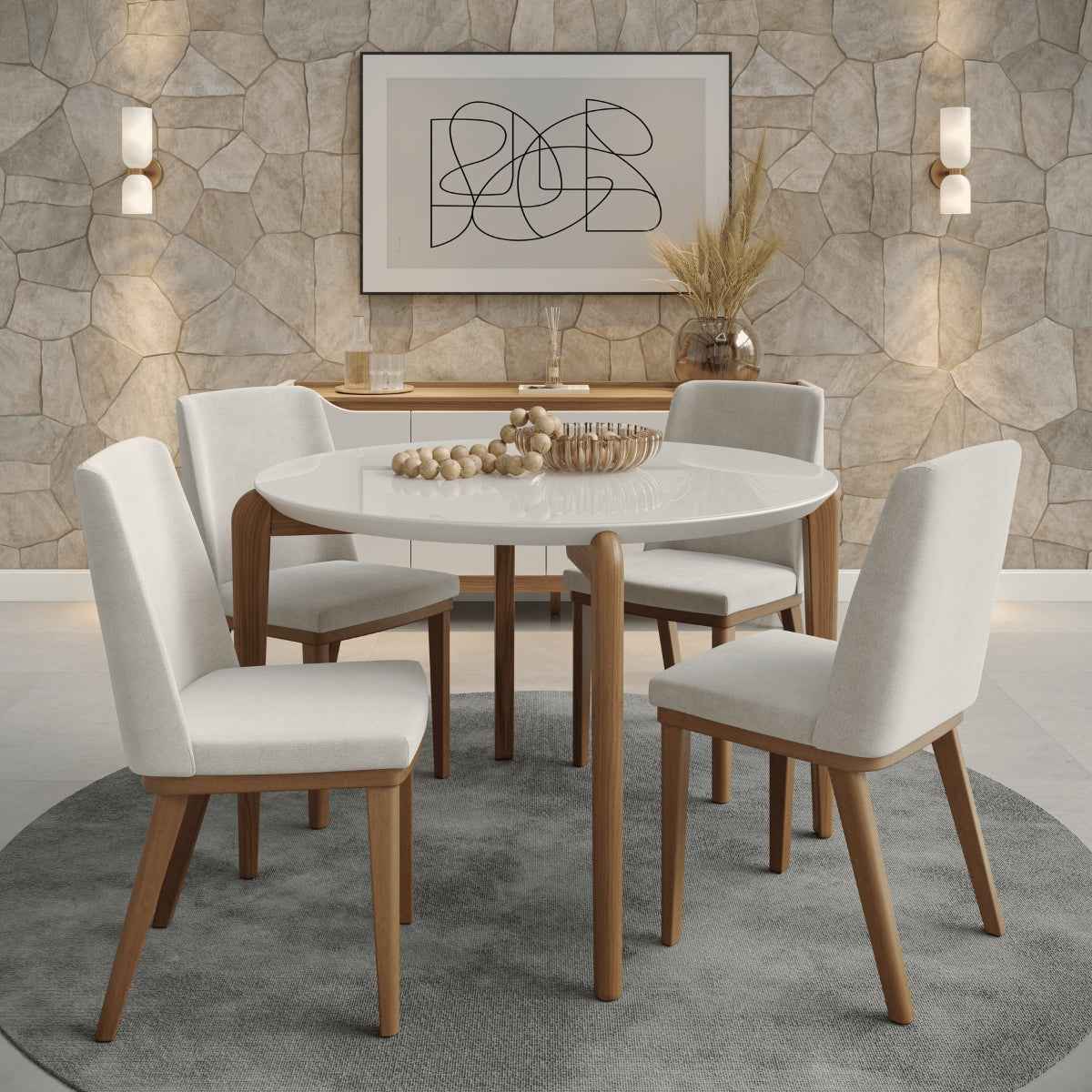Conjunto de Jantar Mesa Redonda com Vidro Donatella 4 Cadeiras Kalina - Província - Mesa 4 Cadeiras