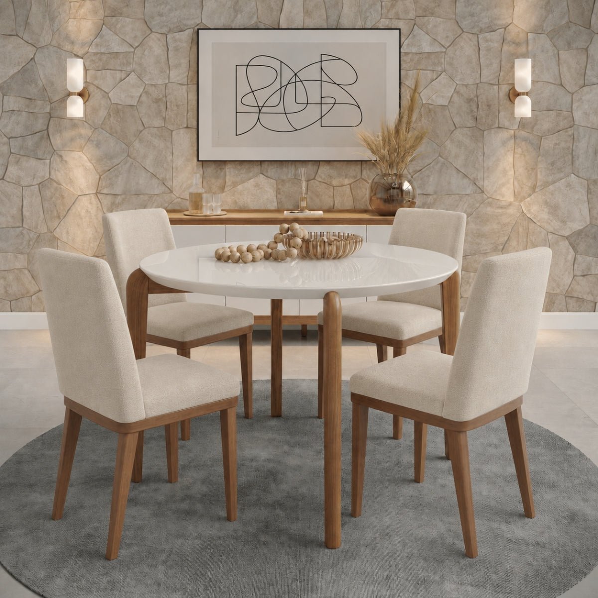 Conjunto de Jantar Mesa Redonda com Vidro Donatella 4 Cadeiras Kalina - Província - Mesa 4 Cadeiras
