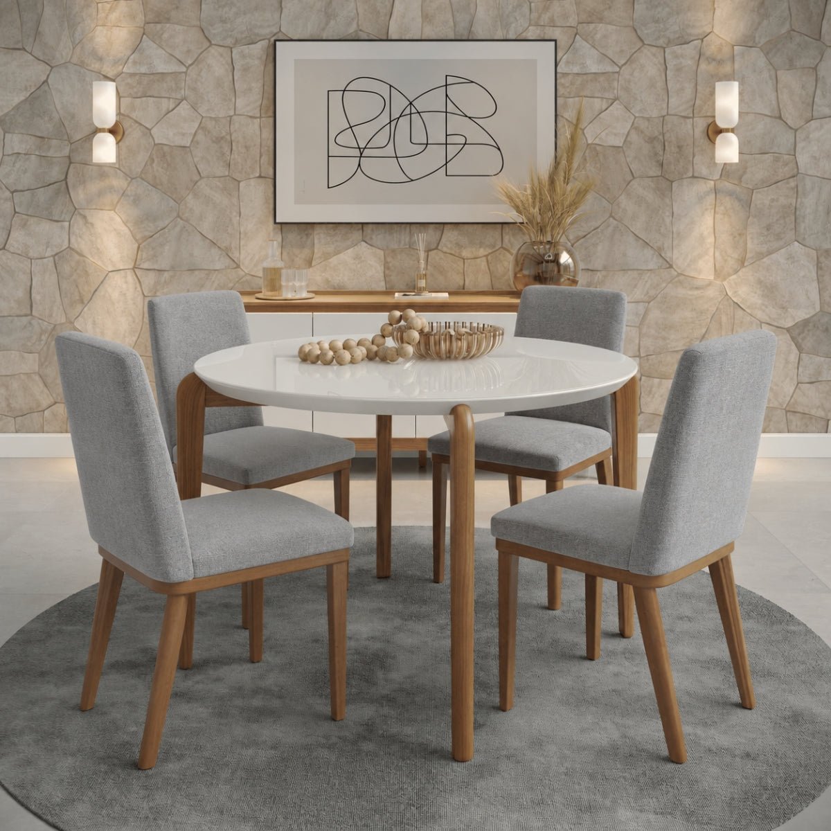 Conjunto de Jantar Mesa Redonda com Vidro Donatella 4 Cadeiras Kalina - Província - Mesa 4 Cadeiras