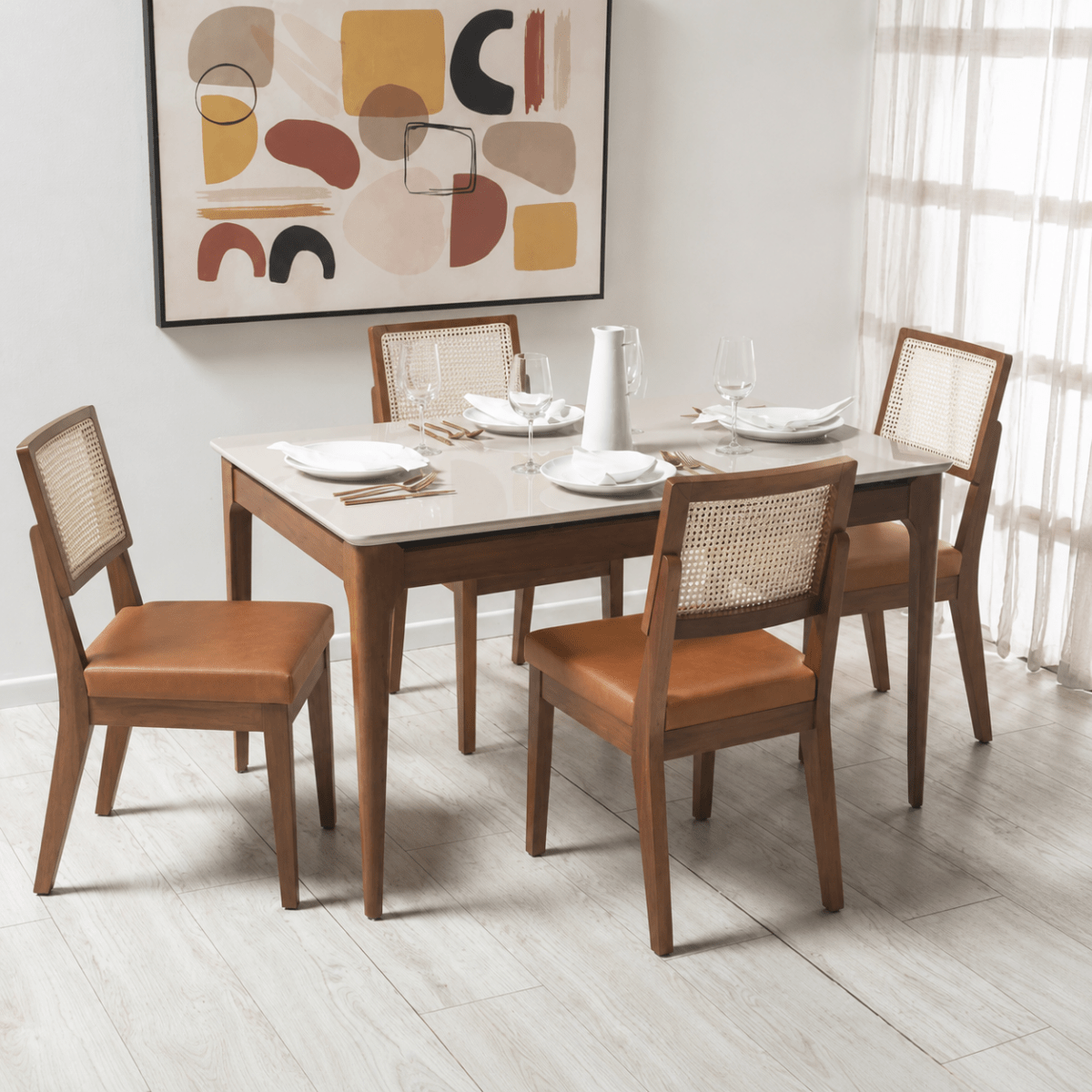 Conjunto de Jantar Mesa Retangular com Vidro Addar 4 Cadeiras Saga - Província - Mesa 4 Cadeiras