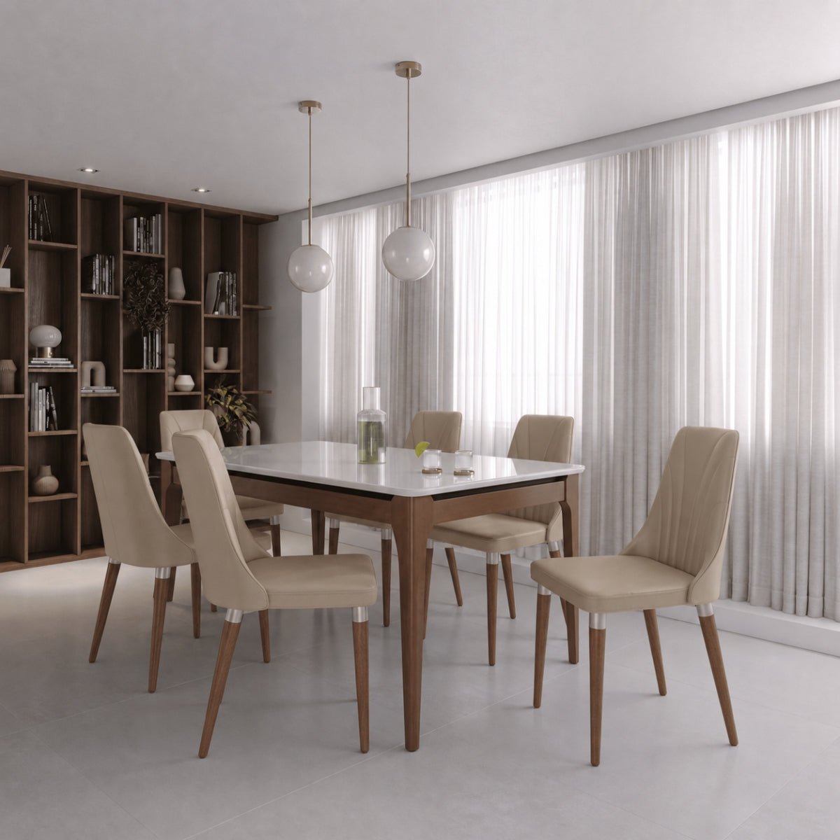 Conjunto de Jantar Mesa Retangular com Vidro Addar 6 Cadeiras Loren - Província - Mesa 6 Cadeiras