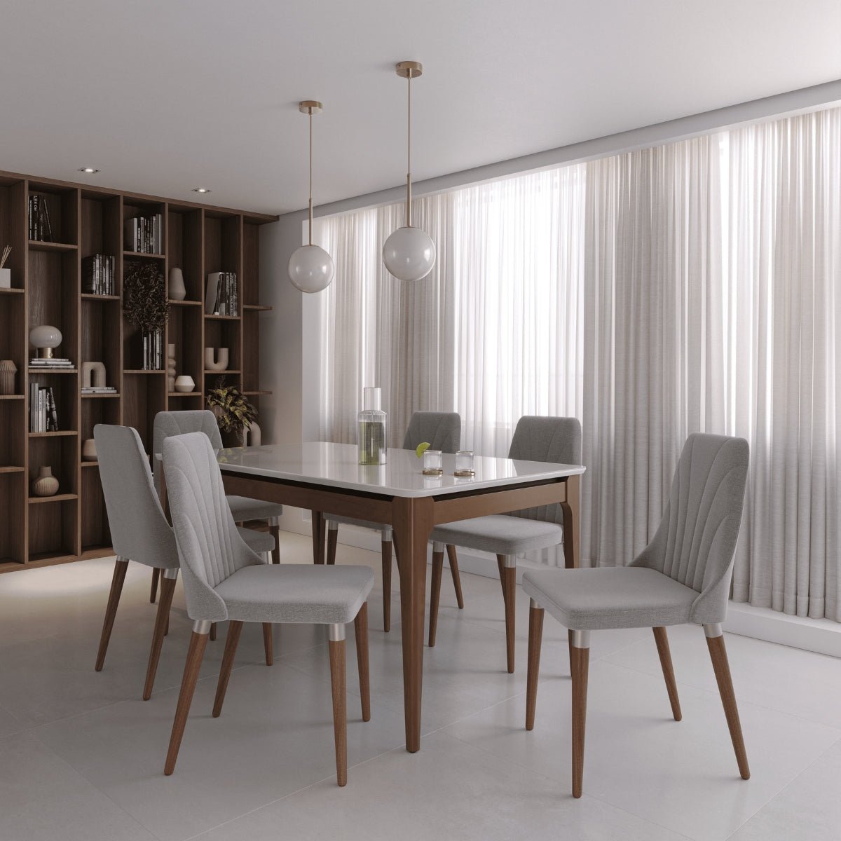 Conjunto de Jantar Mesa Retangular com Vidro Addar 6 Cadeiras Loren - Província - Mesa 6 Cadeiras
