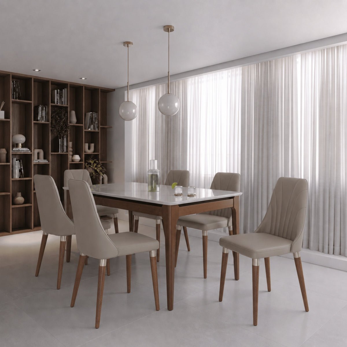 Conjunto de Jantar Mesa Retangular com Vidro Addar 6 Cadeiras Loren - Província - Mesa 6 Cadeiras