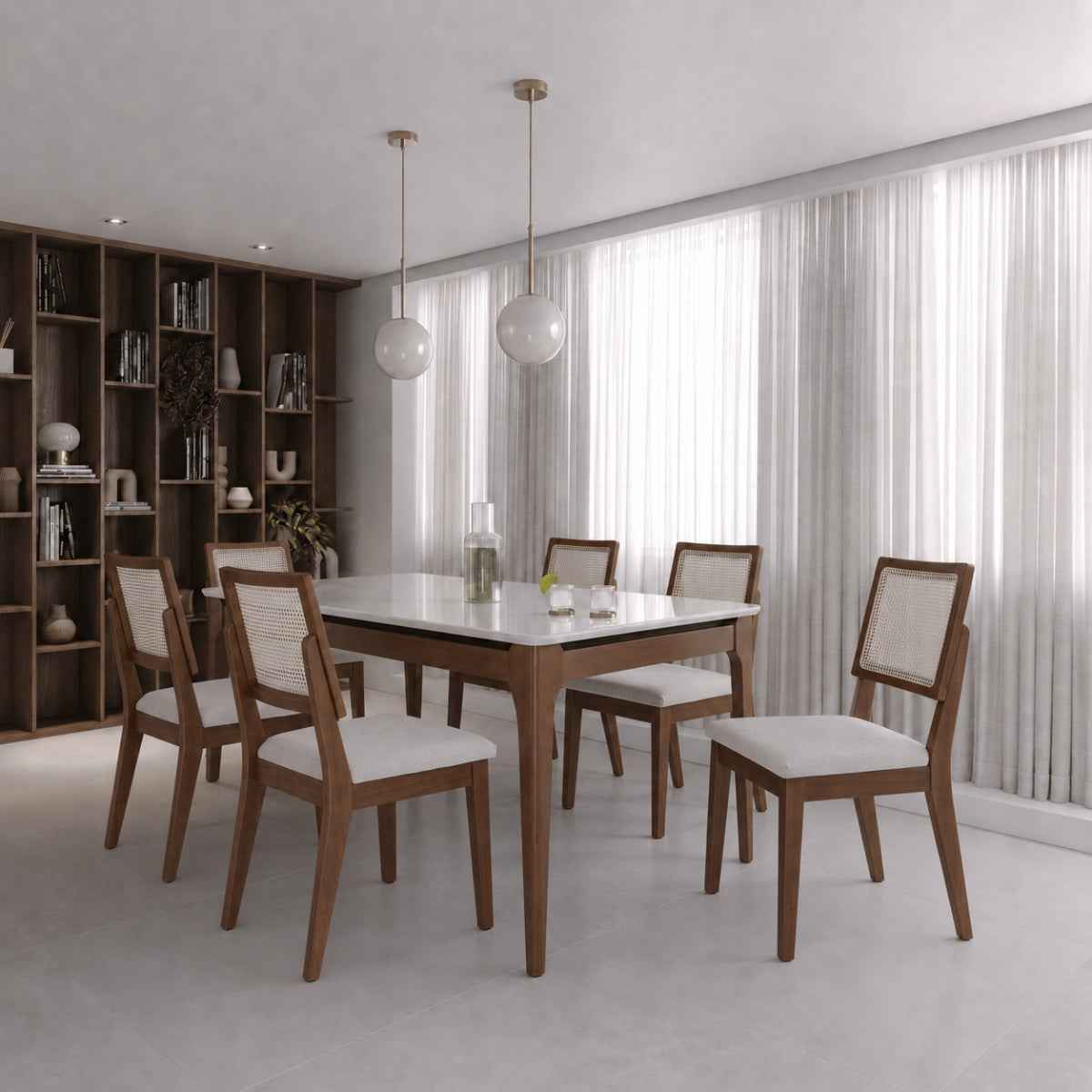 Conjunto de Jantar Mesa Retangular com Vidro Addar 6 Cadeiras Saga - Província - Mesa 6 Cadeiras