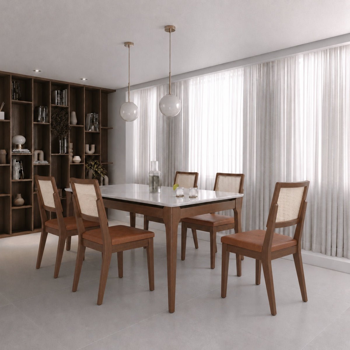 Conjunto de Jantar Mesa Retangular com Vidro Addar 6 Cadeiras Saga - Província - Mesa 6 Cadeiras