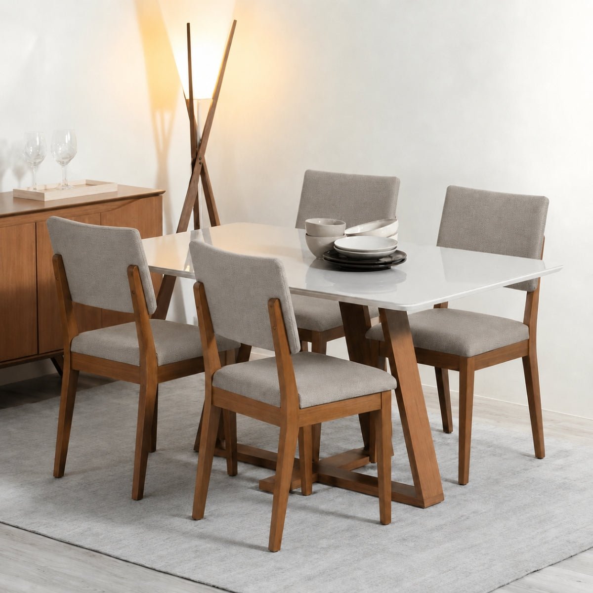 Conjunto de Jantar Mesa Retangular com Vidro Avena 4 Cadeiras New Ella - Província - Mesa 4 Cadeiras