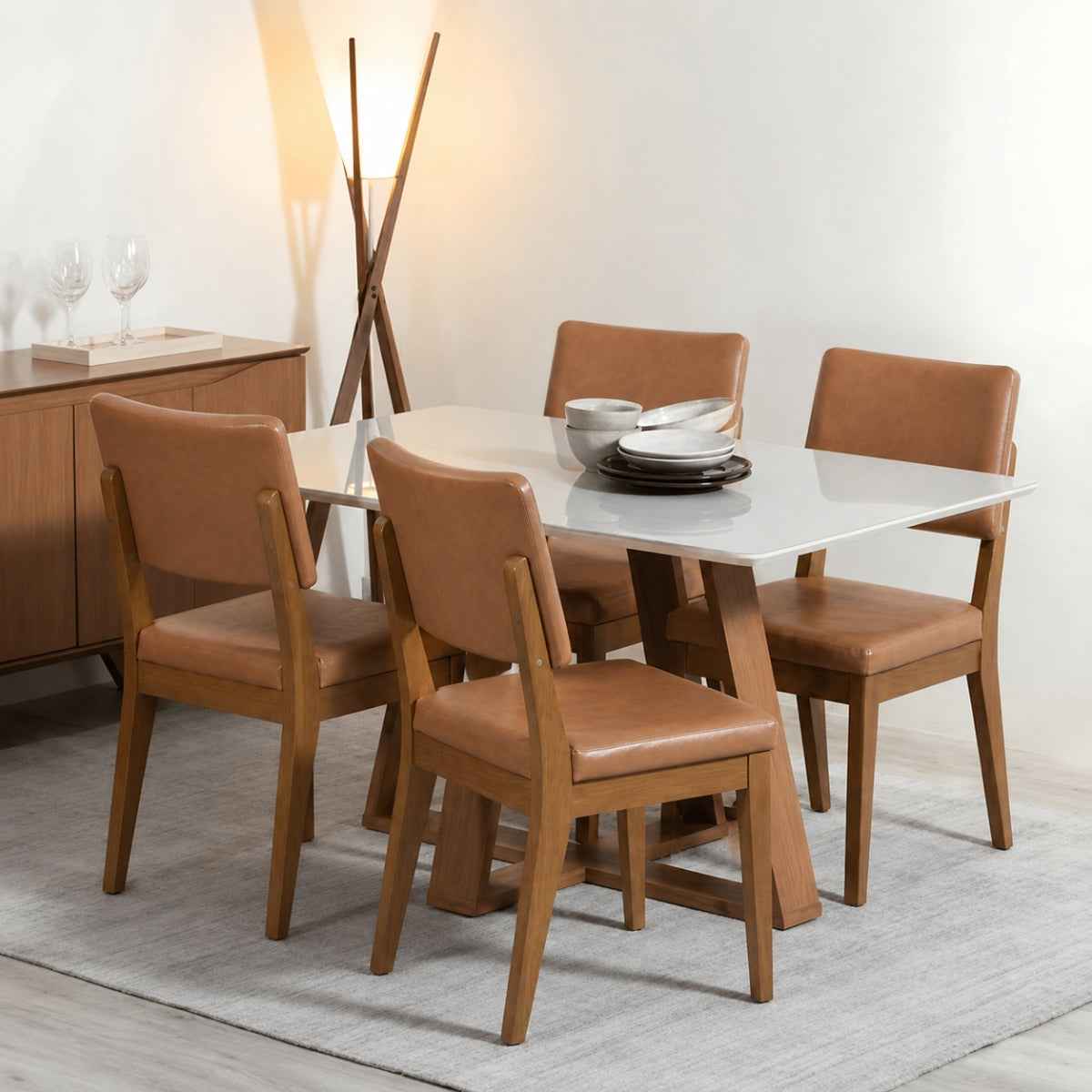 Conjunto de Jantar Mesa Retangular com Vidro Avena 4 Cadeiras New Ella - Província - Mesa 4 Cadeiras