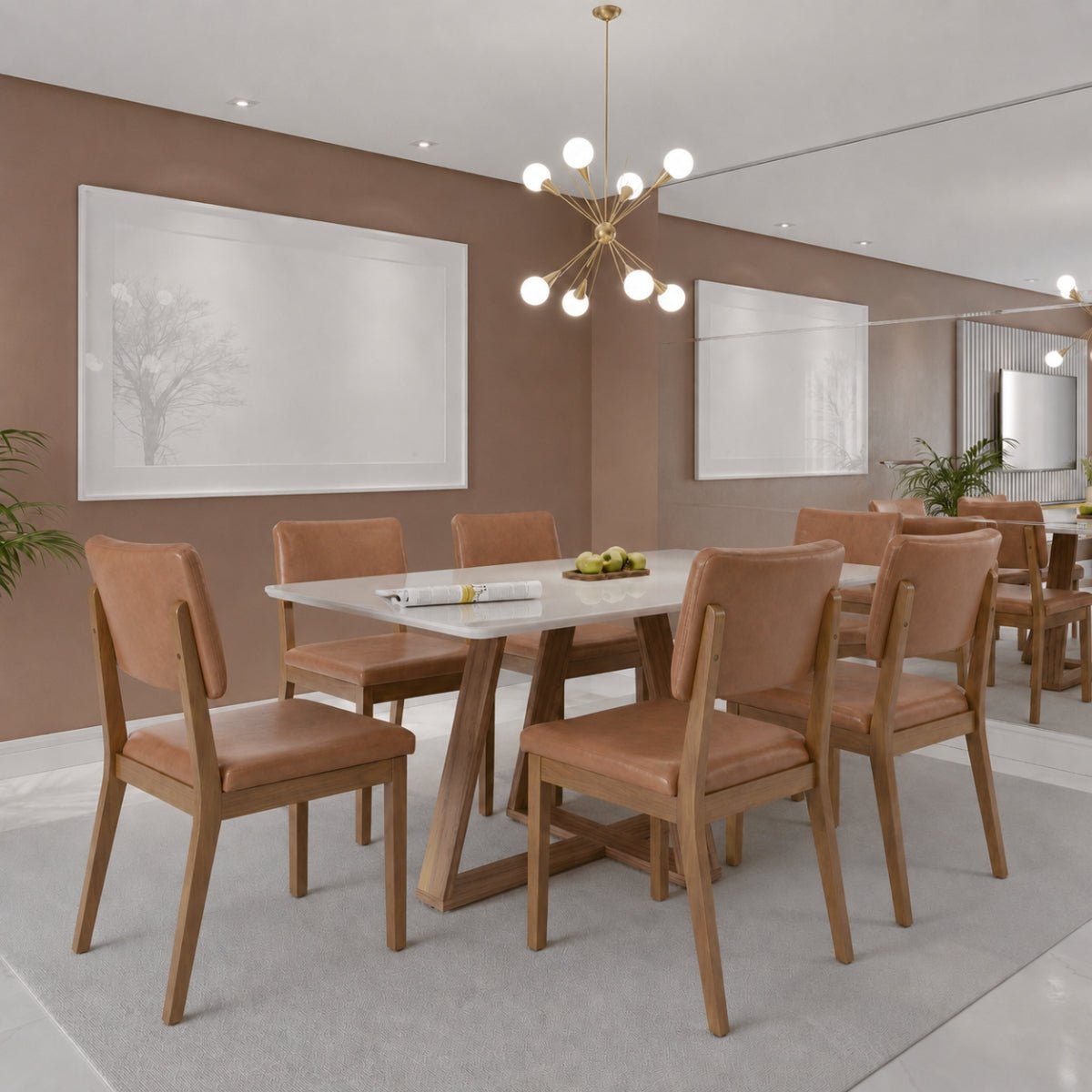 Conjunto de Jantar Mesa Retangular com Vidro Avena 6 Cadeiras New Ella - Província - Mesa 6 Cadeiras