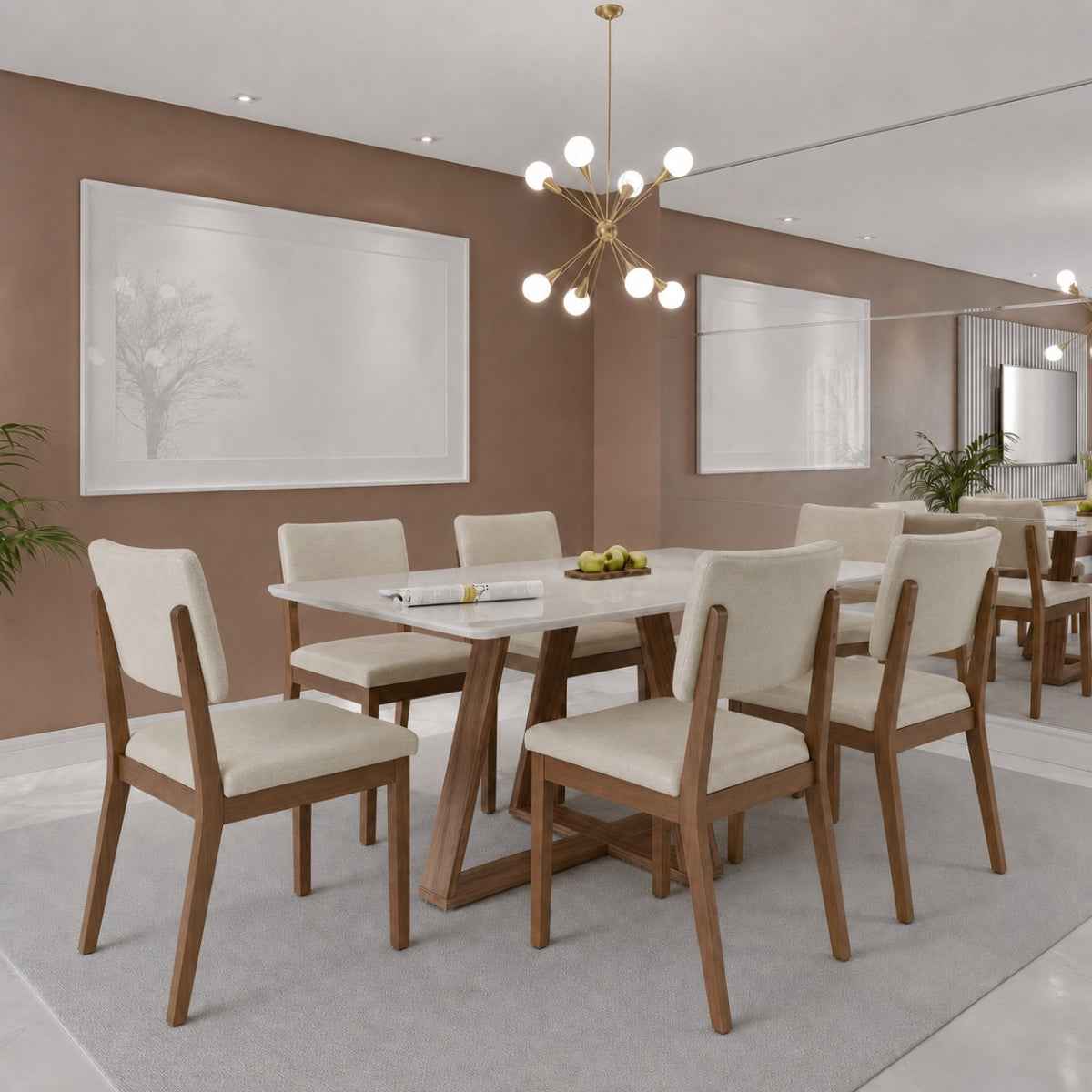 Conjunto de Jantar Mesa Retangular com Vidro Avena 6 Cadeiras New Ella - Província - Mesa 6 Cadeiras