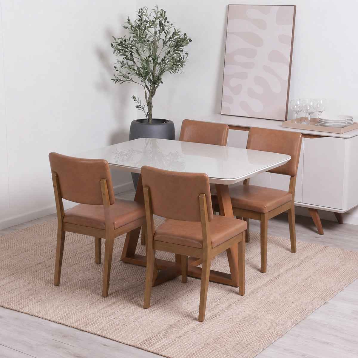 Conjunto de Jantar Mesa Retangular com Vidro Bennett 4 Cadeiras New Ella - Província - Mesa 4 Cadeiras