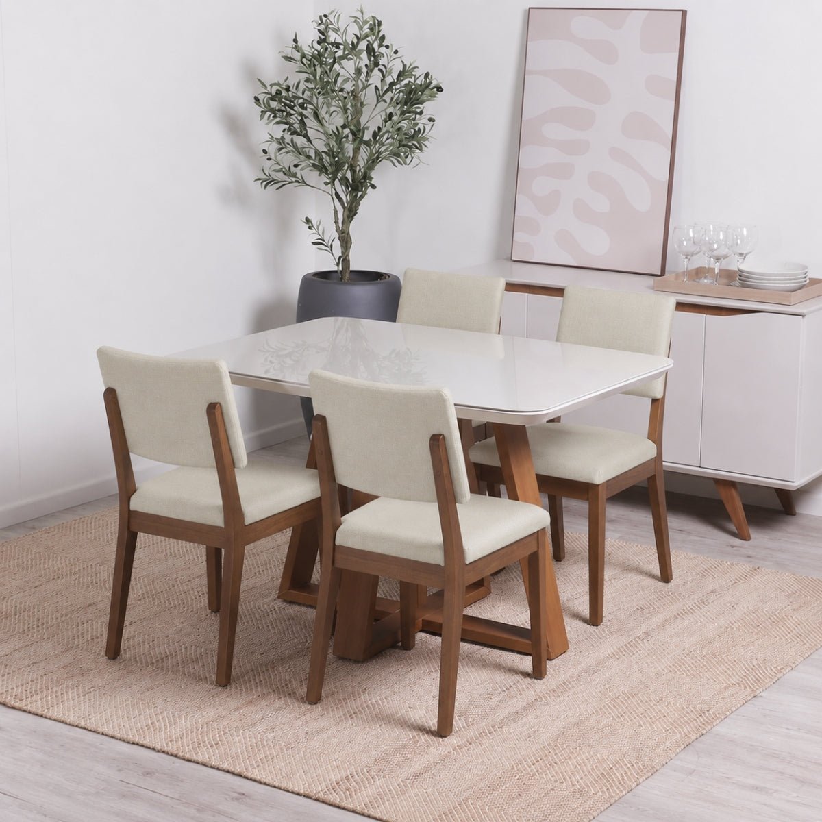 Conjunto de Jantar Mesa Retangular com Vidro Bennett 4 Cadeiras New Ella - Província - Mesa 4 Cadeiras