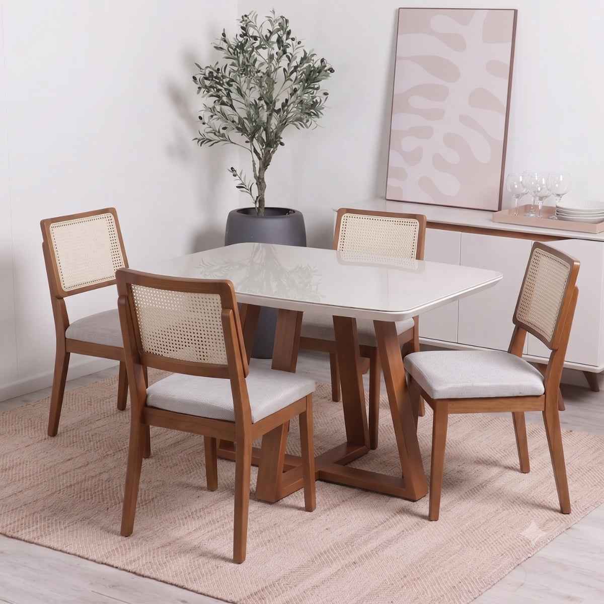 Conjunto de Jantar Mesa Retangular com Vidro Bennett 4 Cadeiras Saga - Província - Mesa 6 Cadeiras