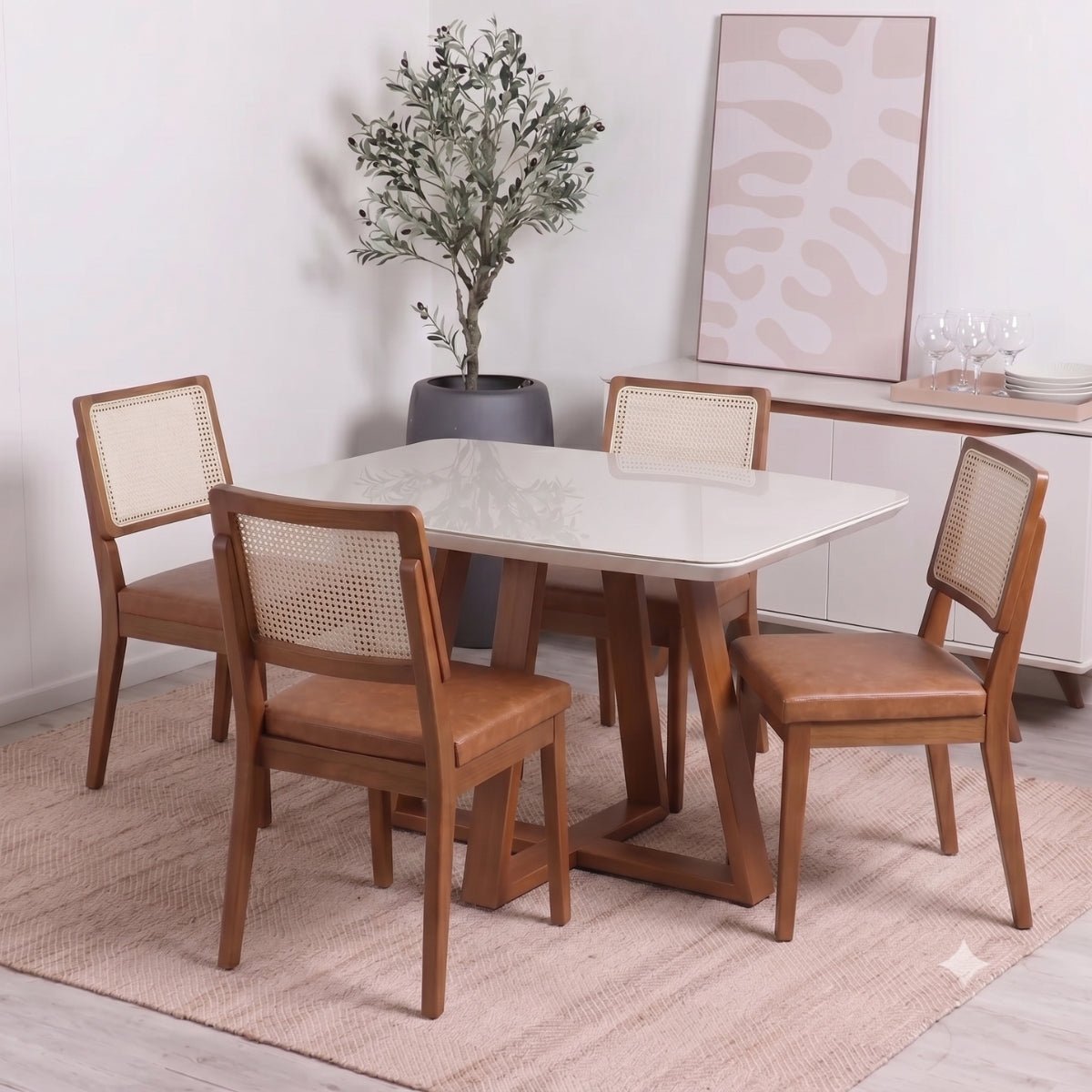 Conjunto de Jantar Mesa Retangular com Vidro Bennett 4 Cadeiras Saga - Província - Mesa 6 Cadeiras