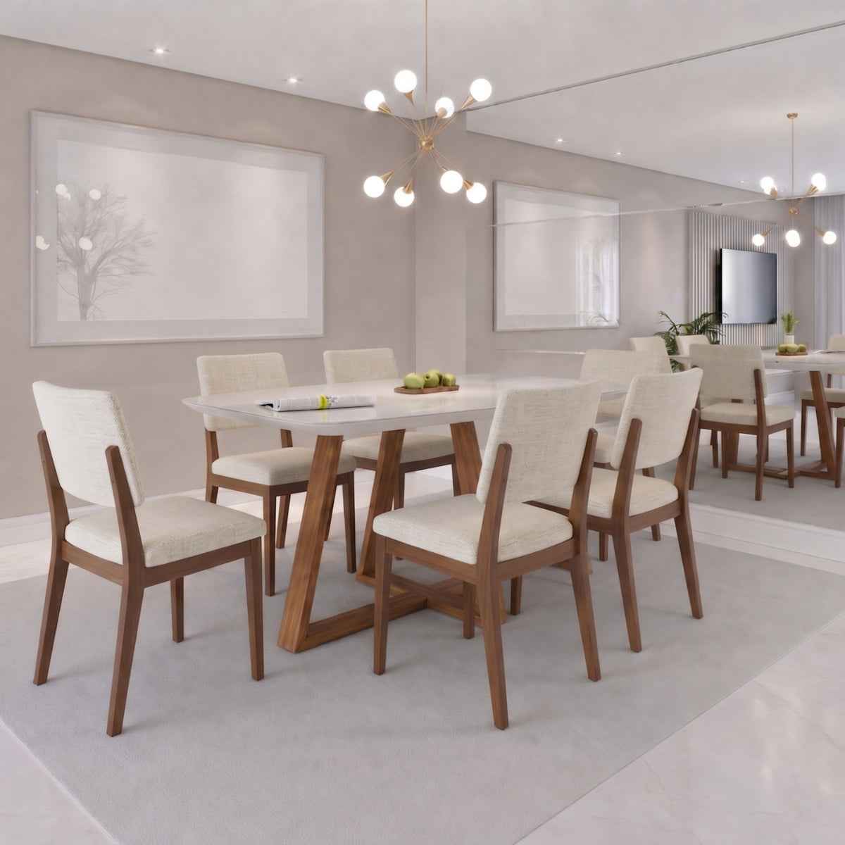 Conjunto de Jantar Mesa Retangular com Vidro Bennett 6 Cadeiras New Ella - Província - Mesa 6 Cadeiras