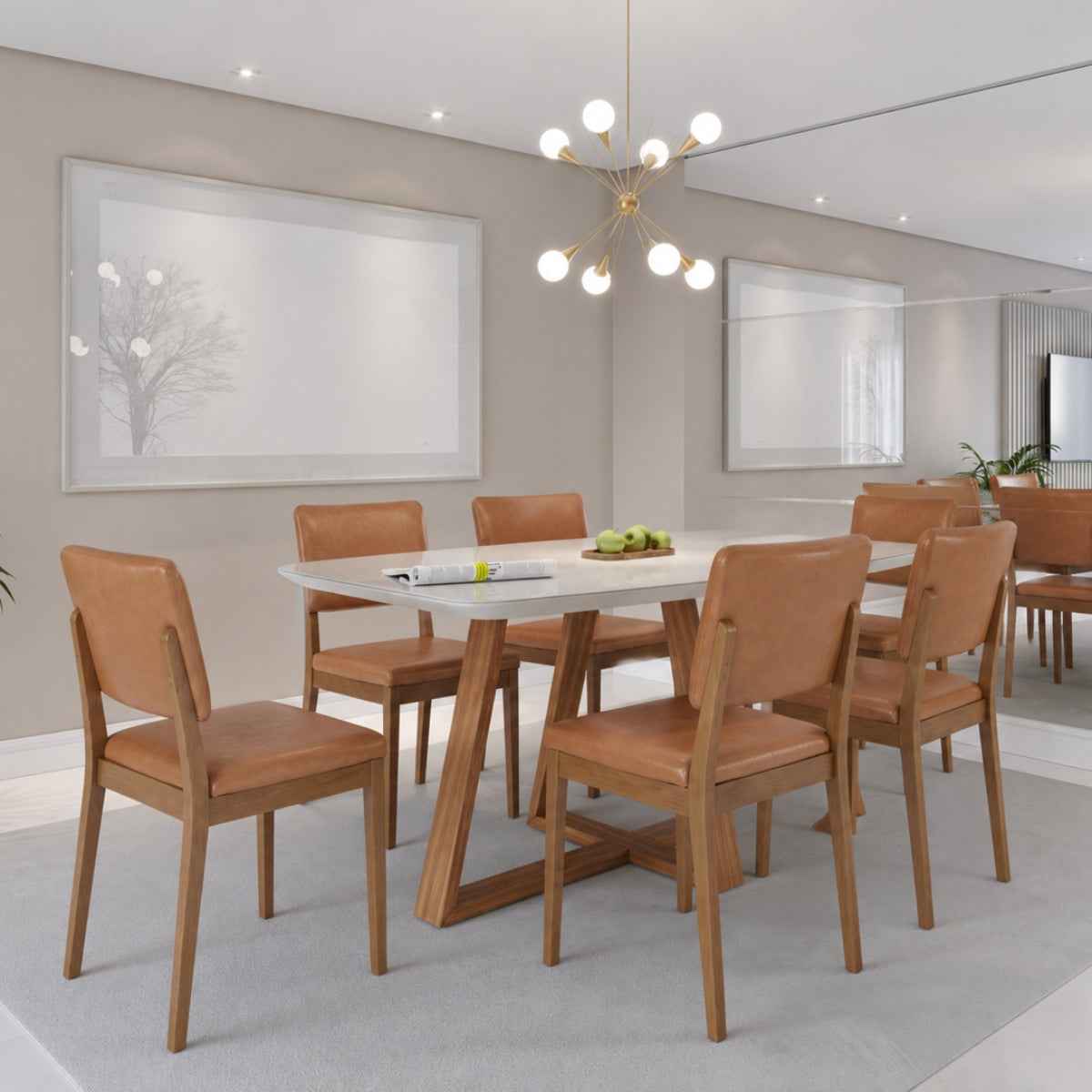 Conjunto de Jantar Mesa Retangular com Vidro Bennett 6 Cadeiras New Ella - Província - Mesa 6 Cadeiras