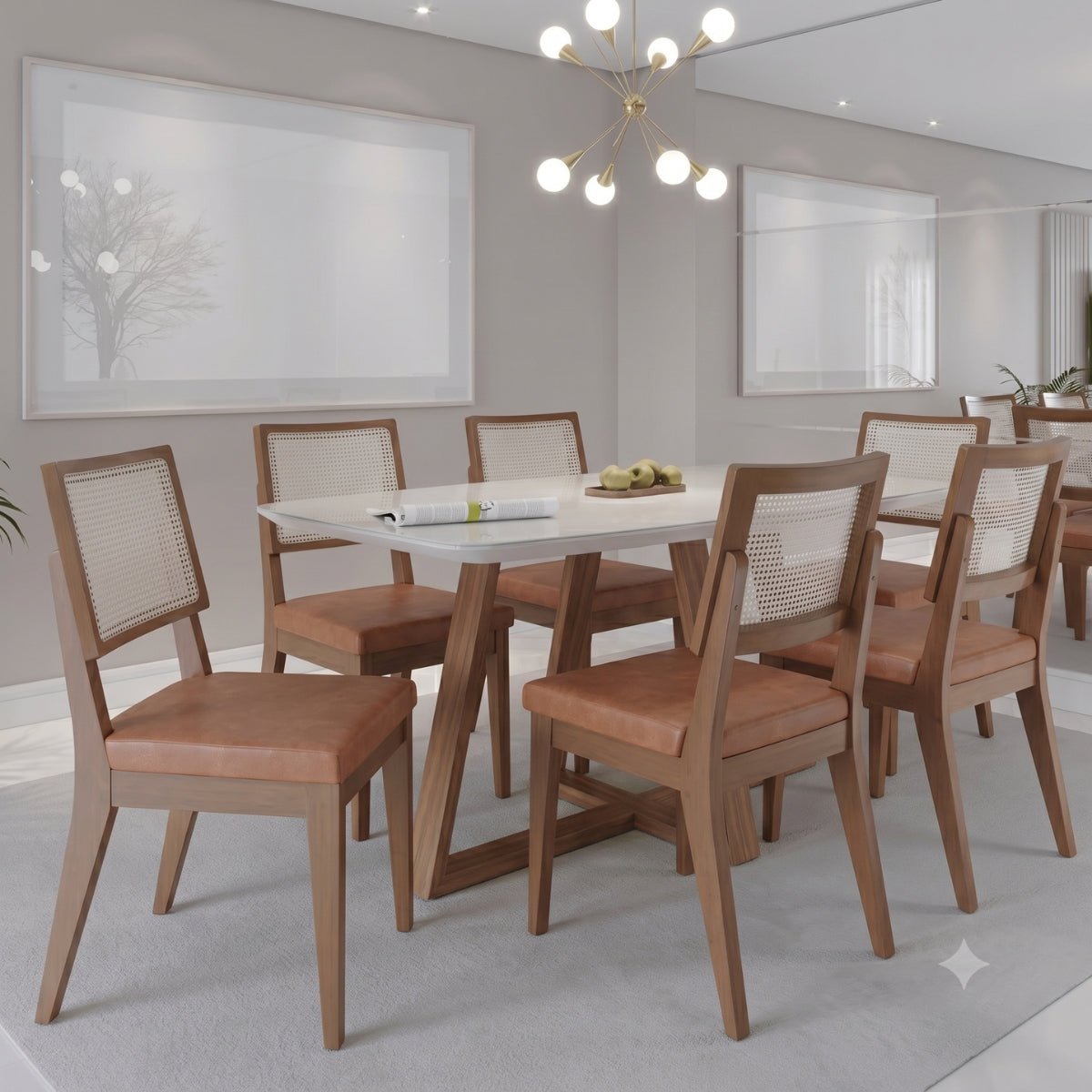 Conjunto de Jantar Mesa Retangular com Vidro Bennett 6 Cadeiras Saga - Província - Mesa 6 Cadeiras