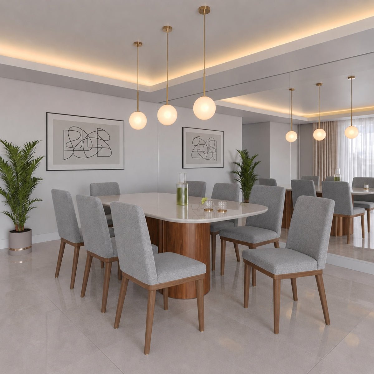 Conjunto de Jantar Mesa Retangular com Vidro com 8 Cadeiras Kalina - Província - Mesa 8 Cadeiras
