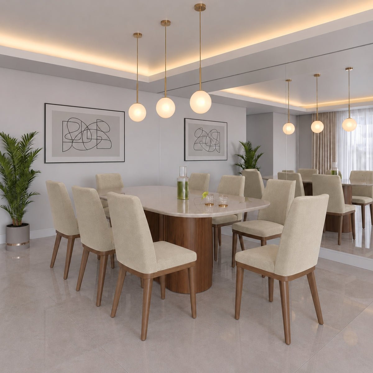 Conjunto de Jantar Mesa Retangular com Vidro com 8 Cadeiras Kalina - Província - Mesa 8 Cadeiras