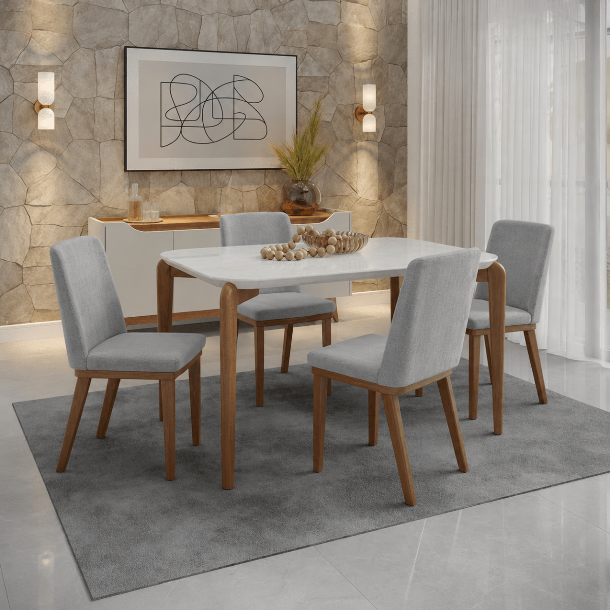 Conjunto de Jantar Mesa Retangular com Vidro Donatella 4 Cadeiras Kalina - Província - Mesa 4 Cadeiras