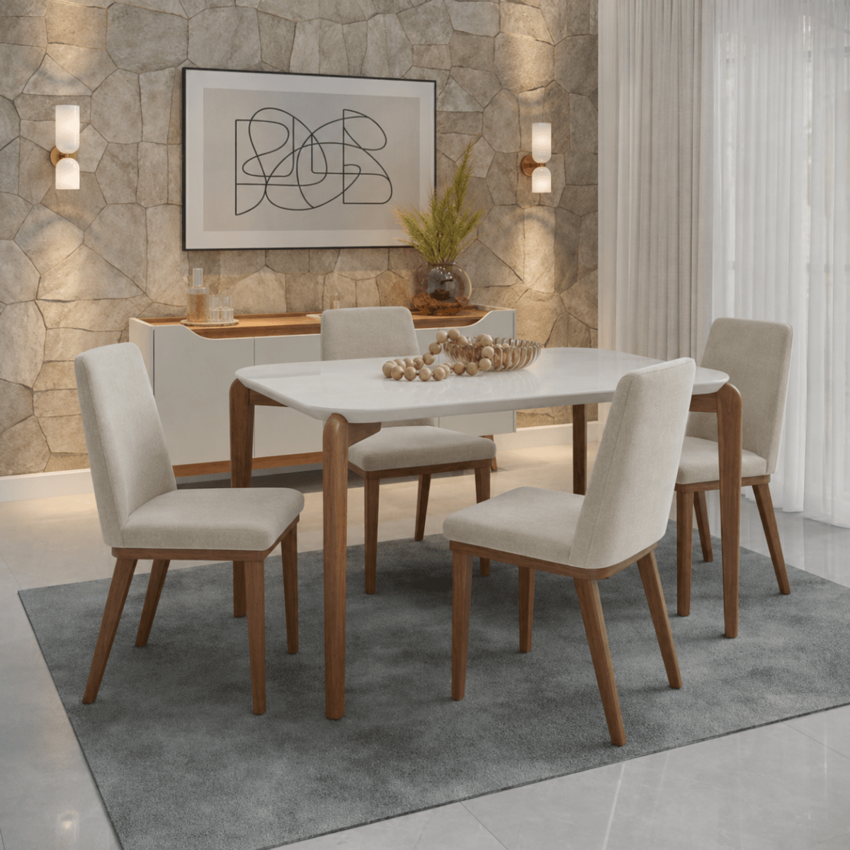 Conjunto de Jantar Mesa Retangular com Vidro Donatella 4 Cadeiras Kalina - Província - Mesa 4 Cadeiras