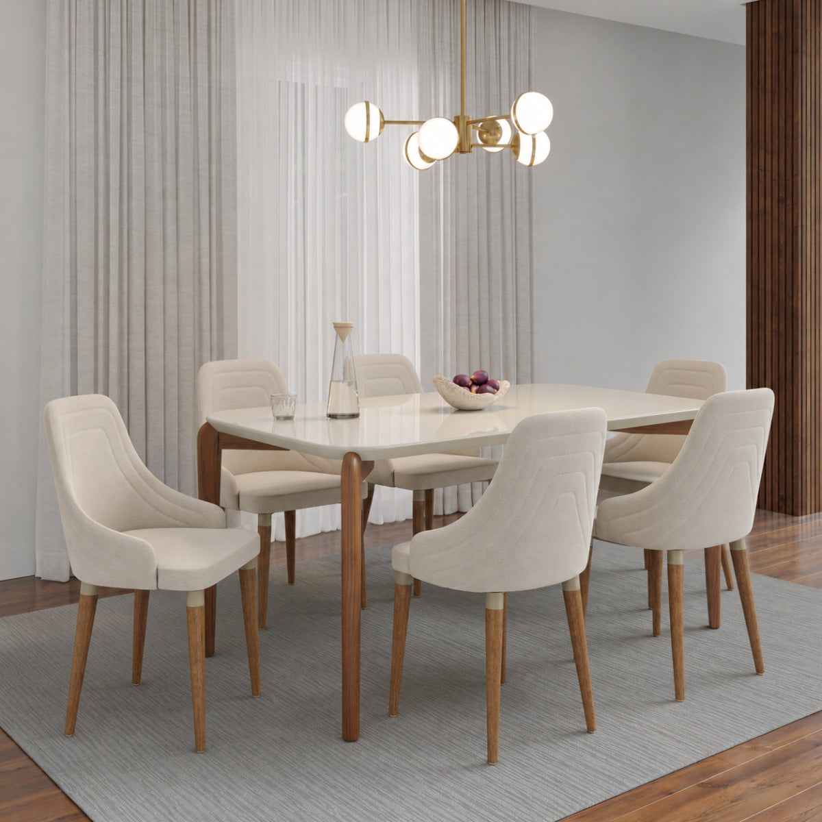 Conjunto de Jantar Mesa Retangular com Vidro Donatella 6 Cadeiras Evelyn - Província - Mesa 6 Cadeiras