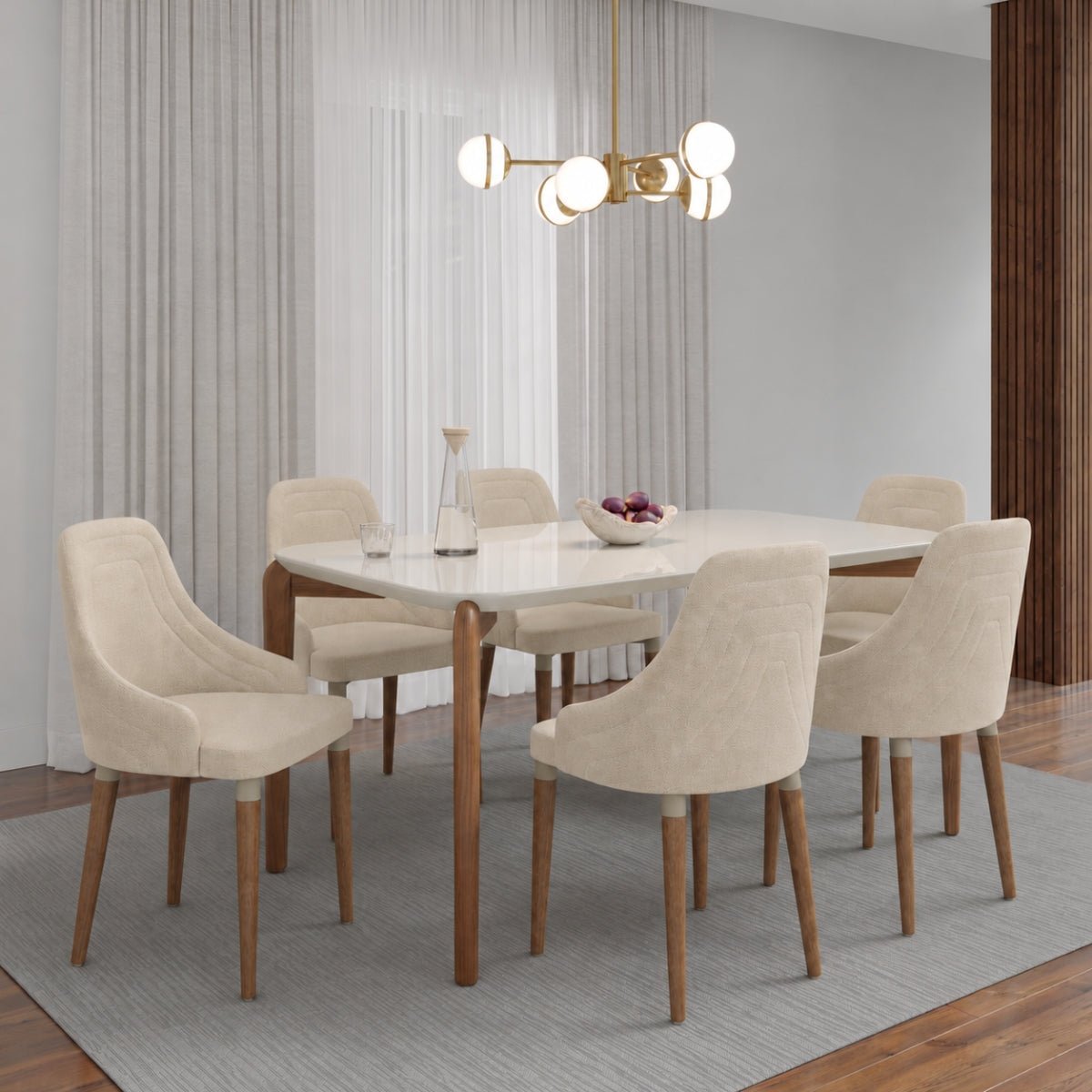 Conjunto de Jantar Mesa Retangular com Vidro Donatella 6 Cadeiras Evelyn - Província - Mesa 6 Cadeiras