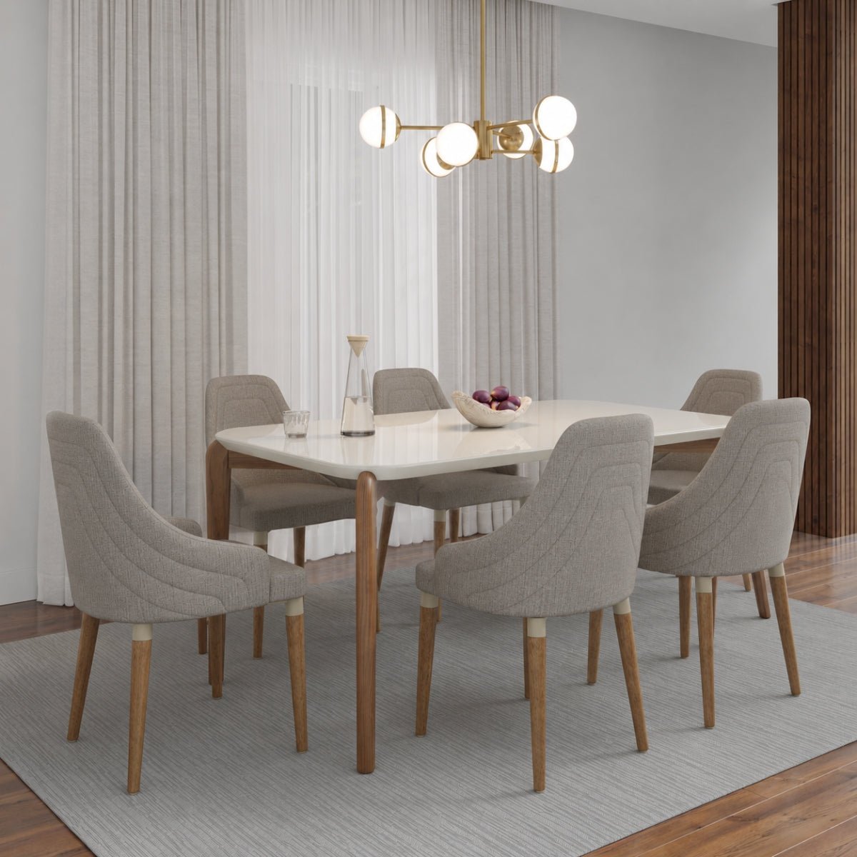 Conjunto de Jantar Mesa Retangular com Vidro Donatella 6 Cadeiras Evelyn - Província - Mesa 6 Cadeiras