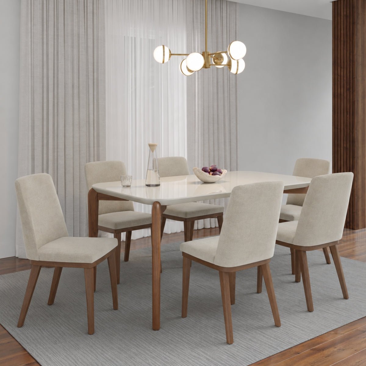 Conjunto de Jantar Mesa Retangular com Vidro Donatella 6 Cadeiras Kalina - Província - Mesa 6 Cadeiras