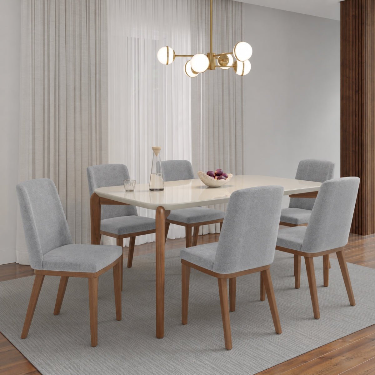 Conjunto de Jantar Mesa Retangular com Vidro Donatella 6 Cadeiras Kalina - Província - Mesa 6 Cadeiras