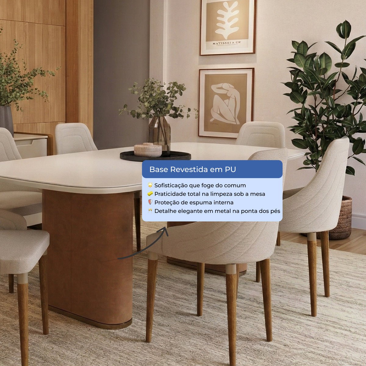 Conjunto de Jantar Mesa Retangular com Vidro Lintz 6 Cadeiras Evelyn Canella Off White - Província - 