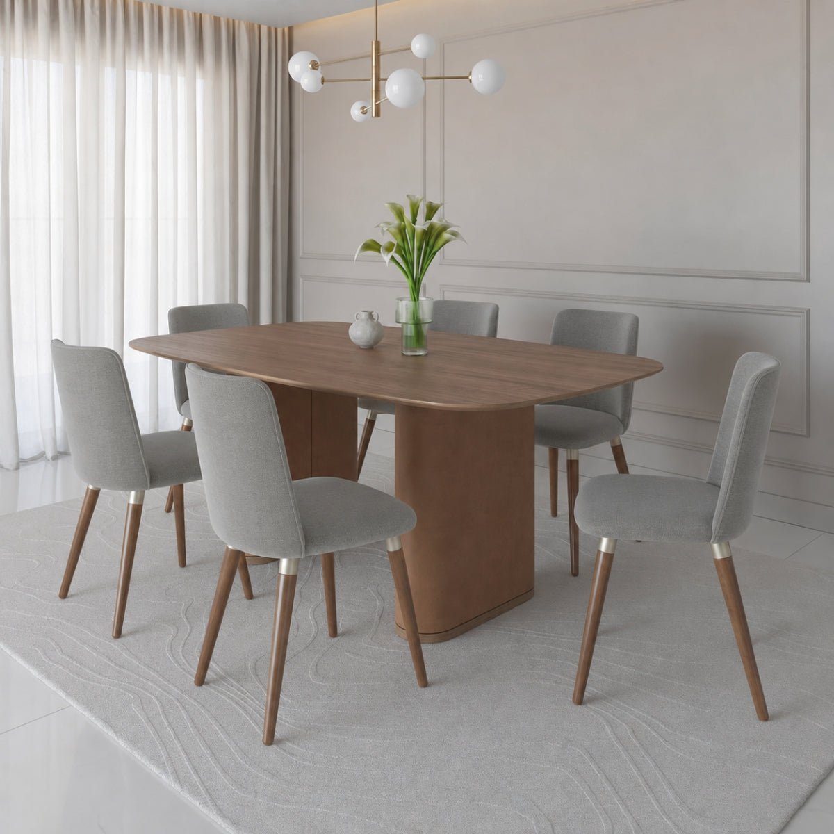 Conjunto de Jantar Mesa Retangular com Vidro Lintz 6 Cadeiras Giratórias Dakota - Província - Mesa 6 Cadeiras