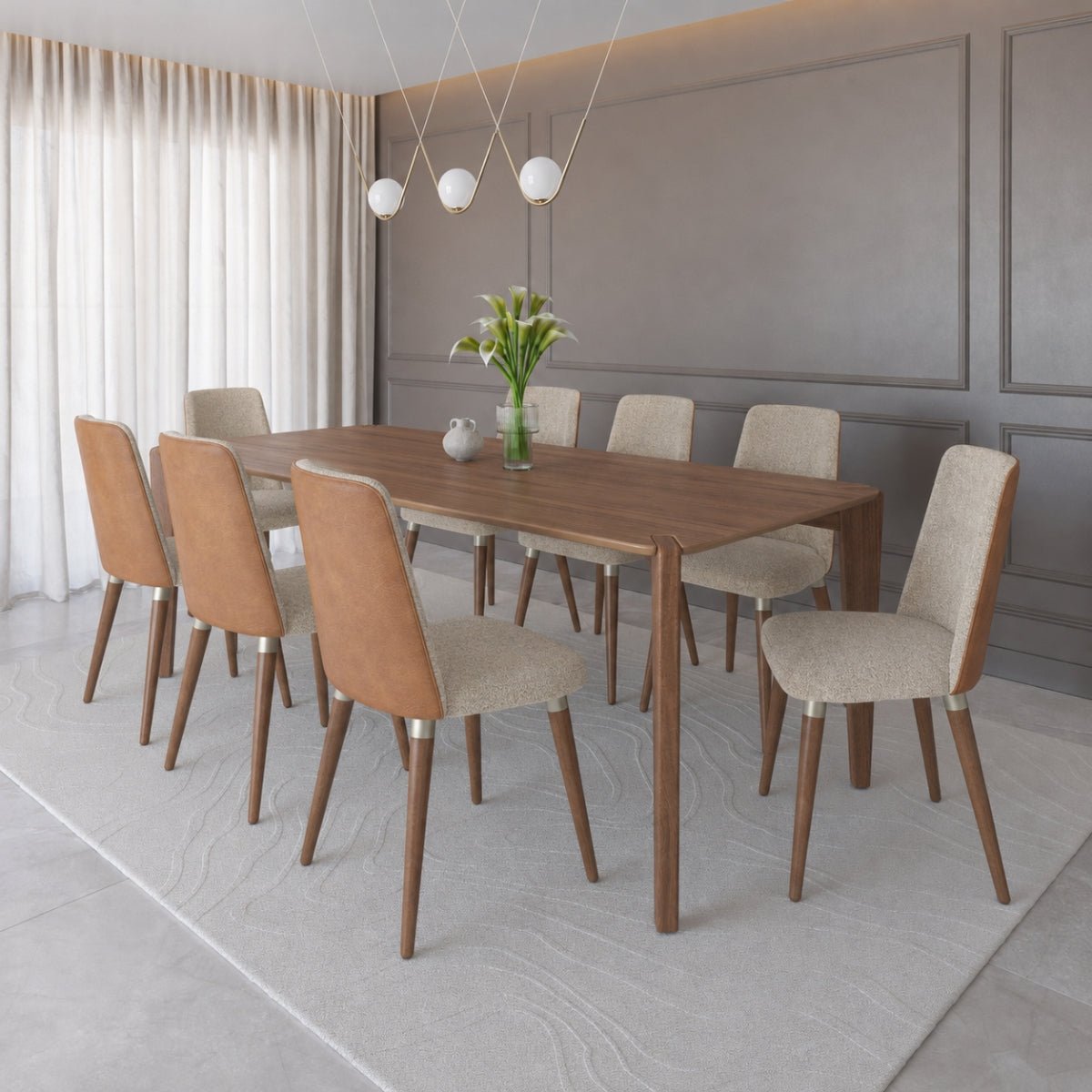 Conjunto de Jantar Mesa Retangular Harmony 8 Cadeiras Giratórias Dakota - Província - Mesa 8 Cadeiras