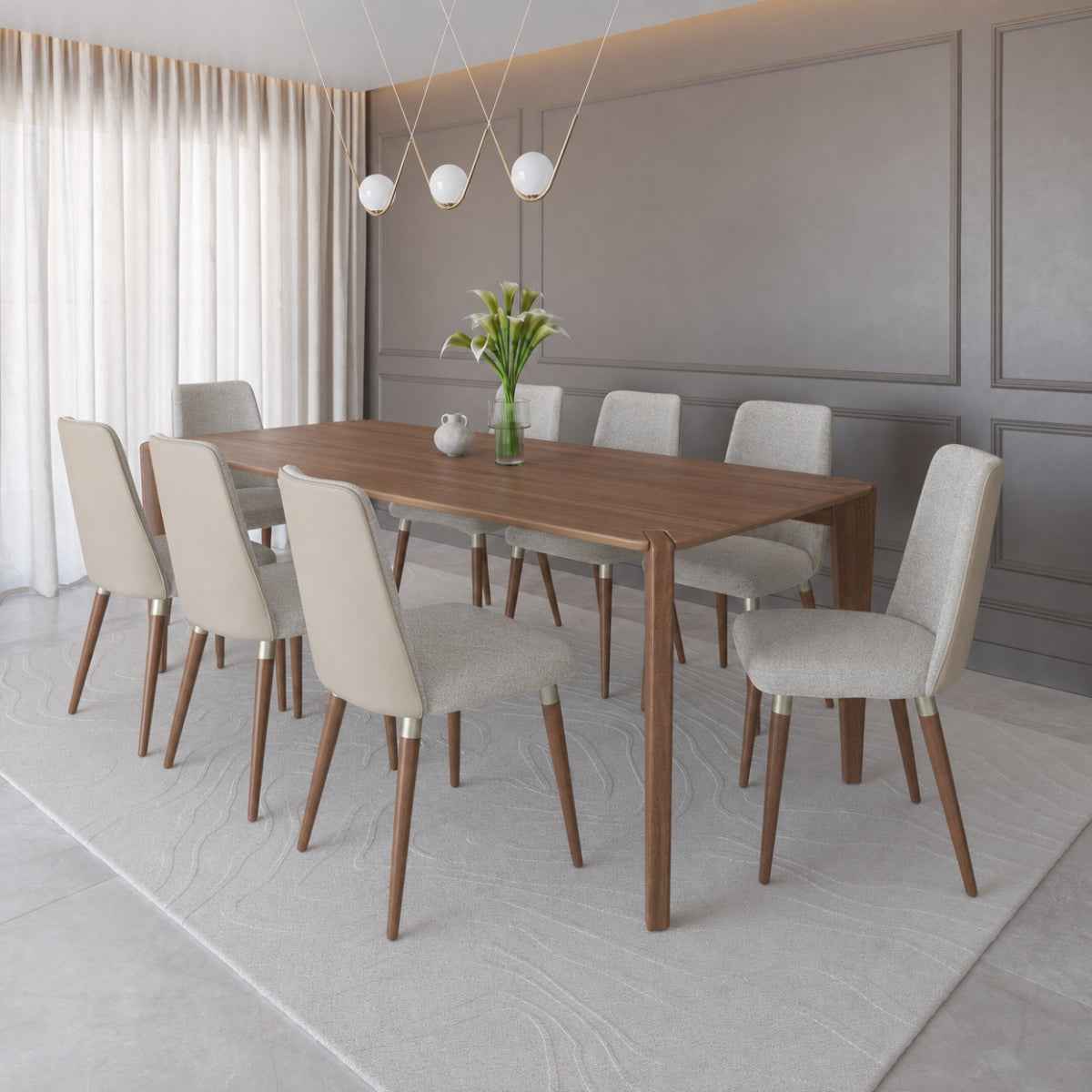 Conjunto de Jantar Mesa Retangular Harmony 8 Cadeiras Giratórias Dakota - Província - Mesa 8 Cadeiras