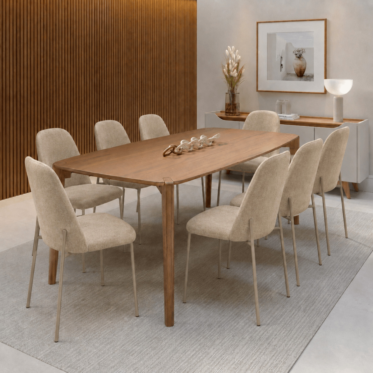 Conjunto de Jantar Mesa Retangular Harmony 8 Cadeiras Lucille Canella PU Caramelo - Província - Mesa 8 Cadeiras