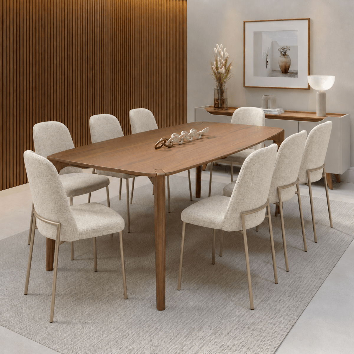 Conjunto de Jantar Mesa Retangular Harmony 8 Cadeiras Lucille Canella PU Caramelo - Província - Mesa 8 Cadeiras