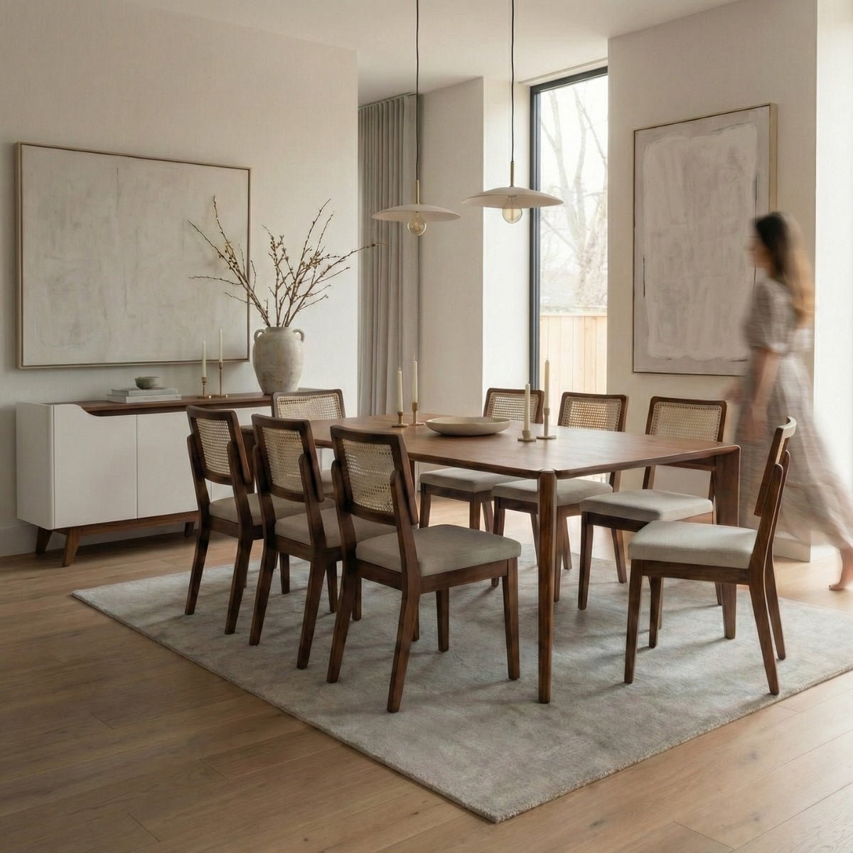 Conjunto de Jantar Mesa Retangular Harmony 8 Cadeiras Saga Canella Linho Off White - Província - 