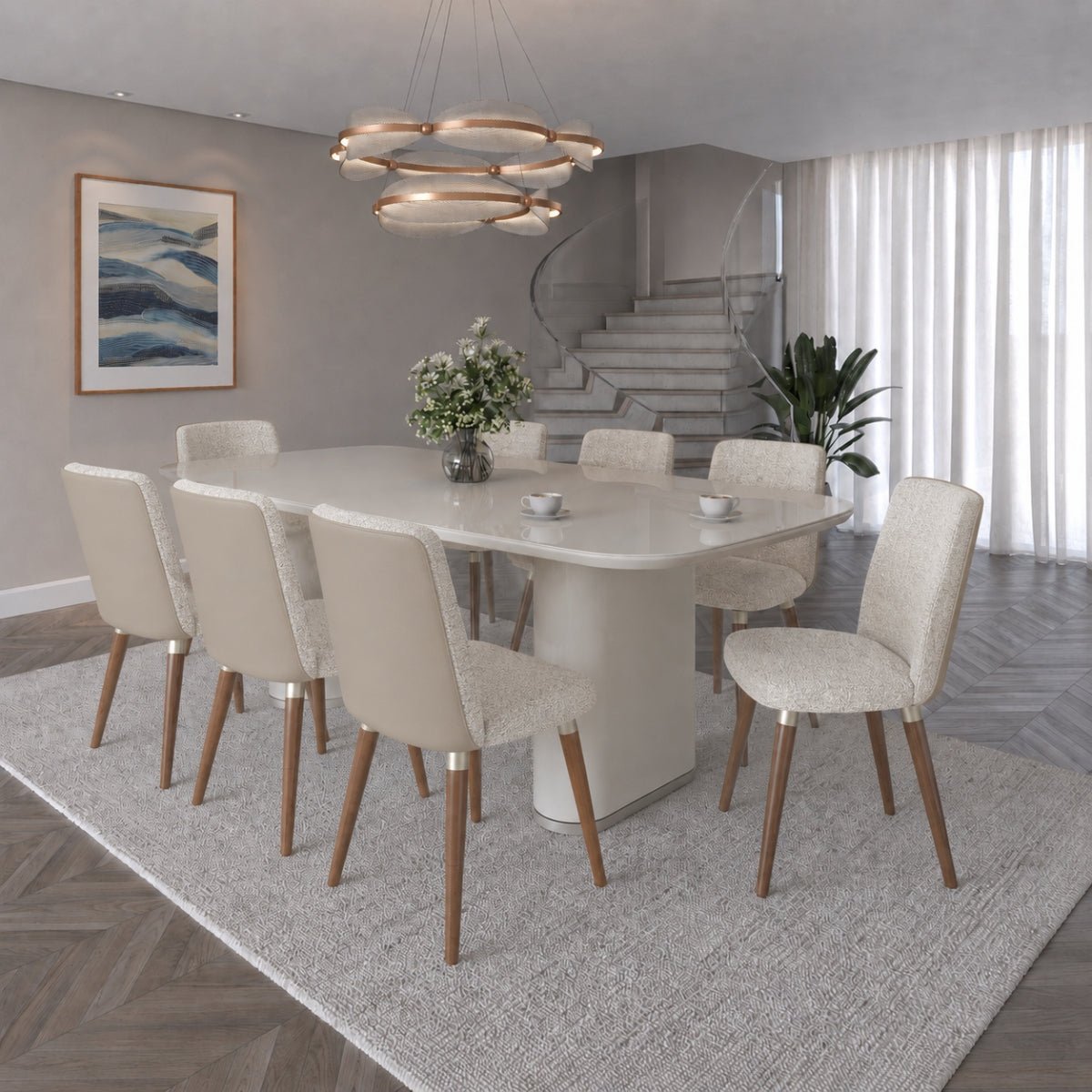 Conjunto de Jantar Mesa Retangular Lintz 8 Cadeiras Dakota - Província - Mesa 8 Cadeiras