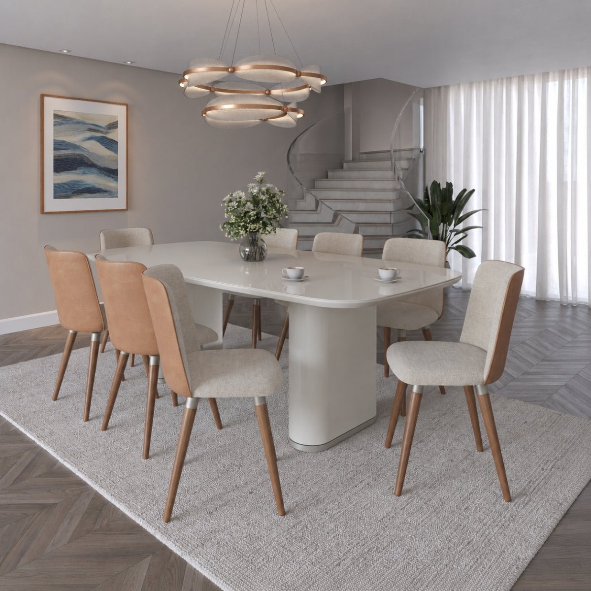 Conjunto de Jantar Mesa Retangular Lintz 8 Cadeiras Dakota - Província - Mesa 8 Cadeiras