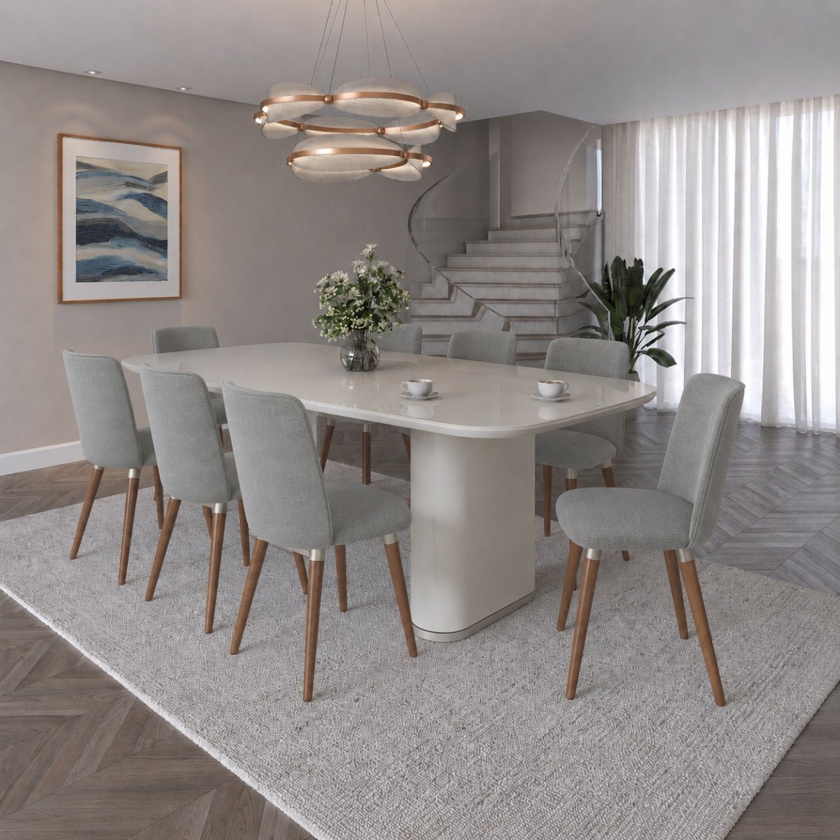 Conjunto de Jantar Mesa Retangular Lintz 8 Cadeiras Giratórias Dakota - Província - Mesa 8 Cadeiras