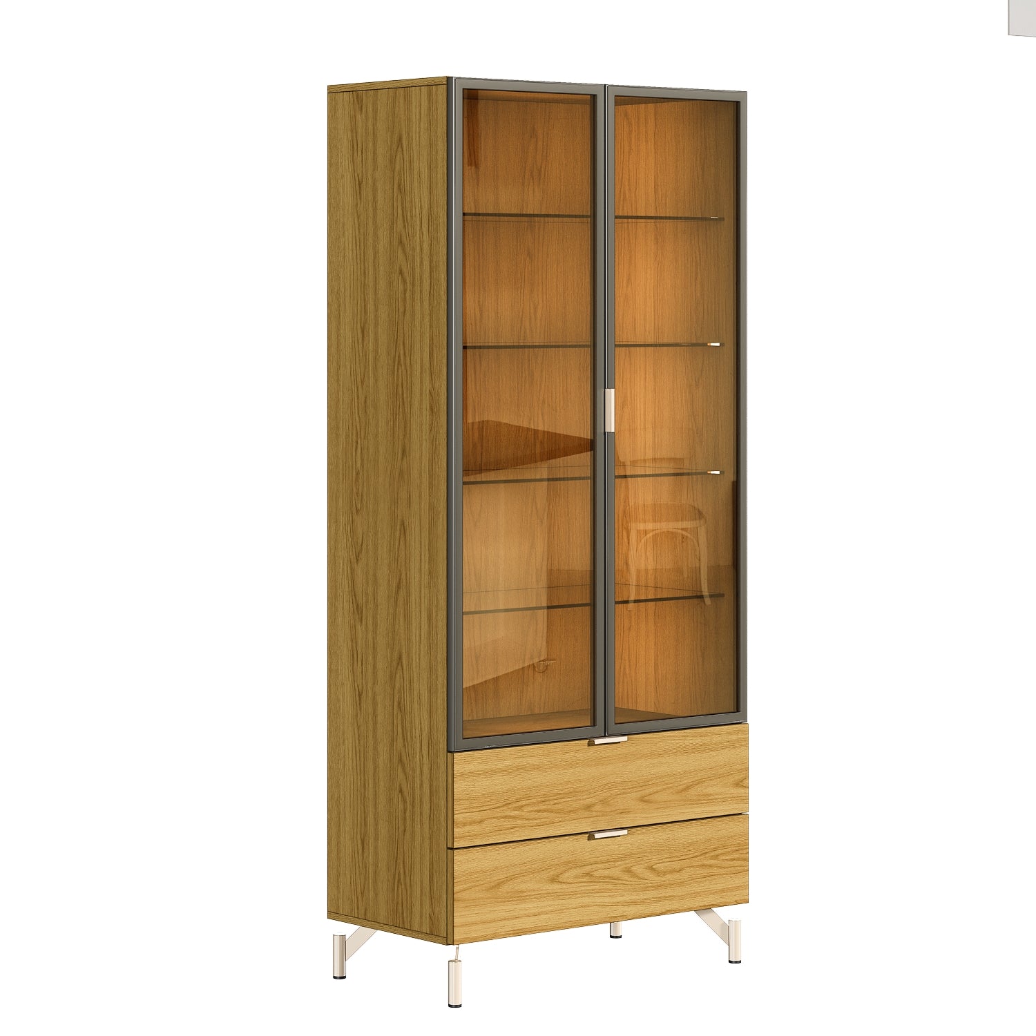 Cristaleira 2 Portas com Vidro Reflecta e Led 100% MDF Atria Canella