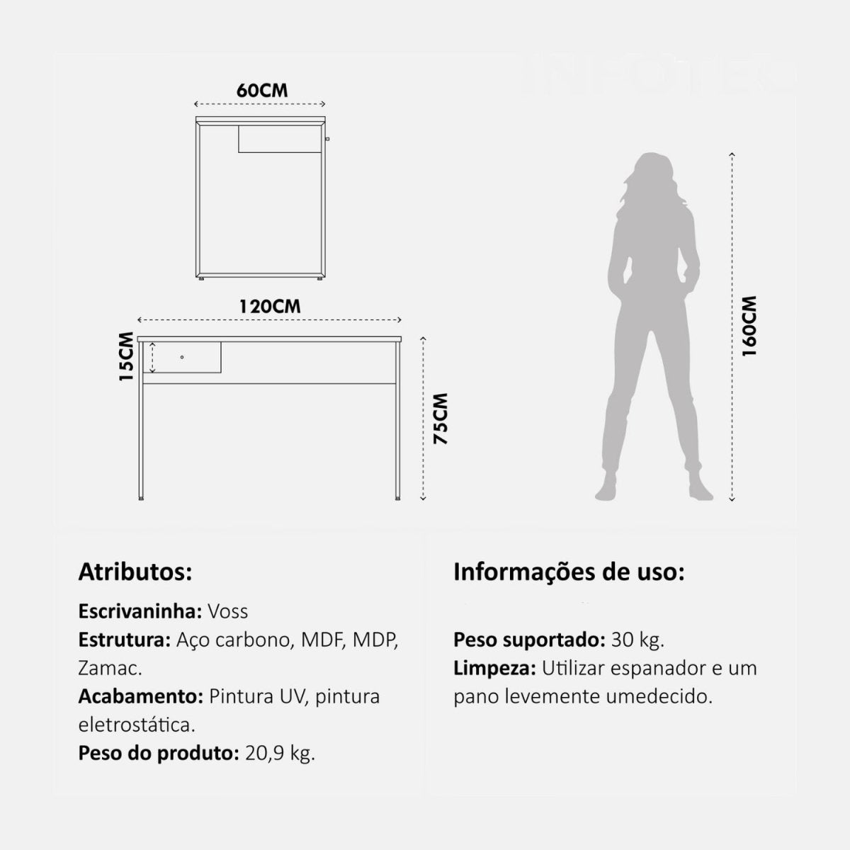 Escrivaninha com 1 Gaveta Voss 120 cm - Freijó c/ Champanhe - Província - Escrivaninhas