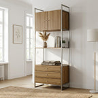 Estante com 3 Gavetas 2 Portas Voss 75cm Freijó com Champanhe - Província - Estante