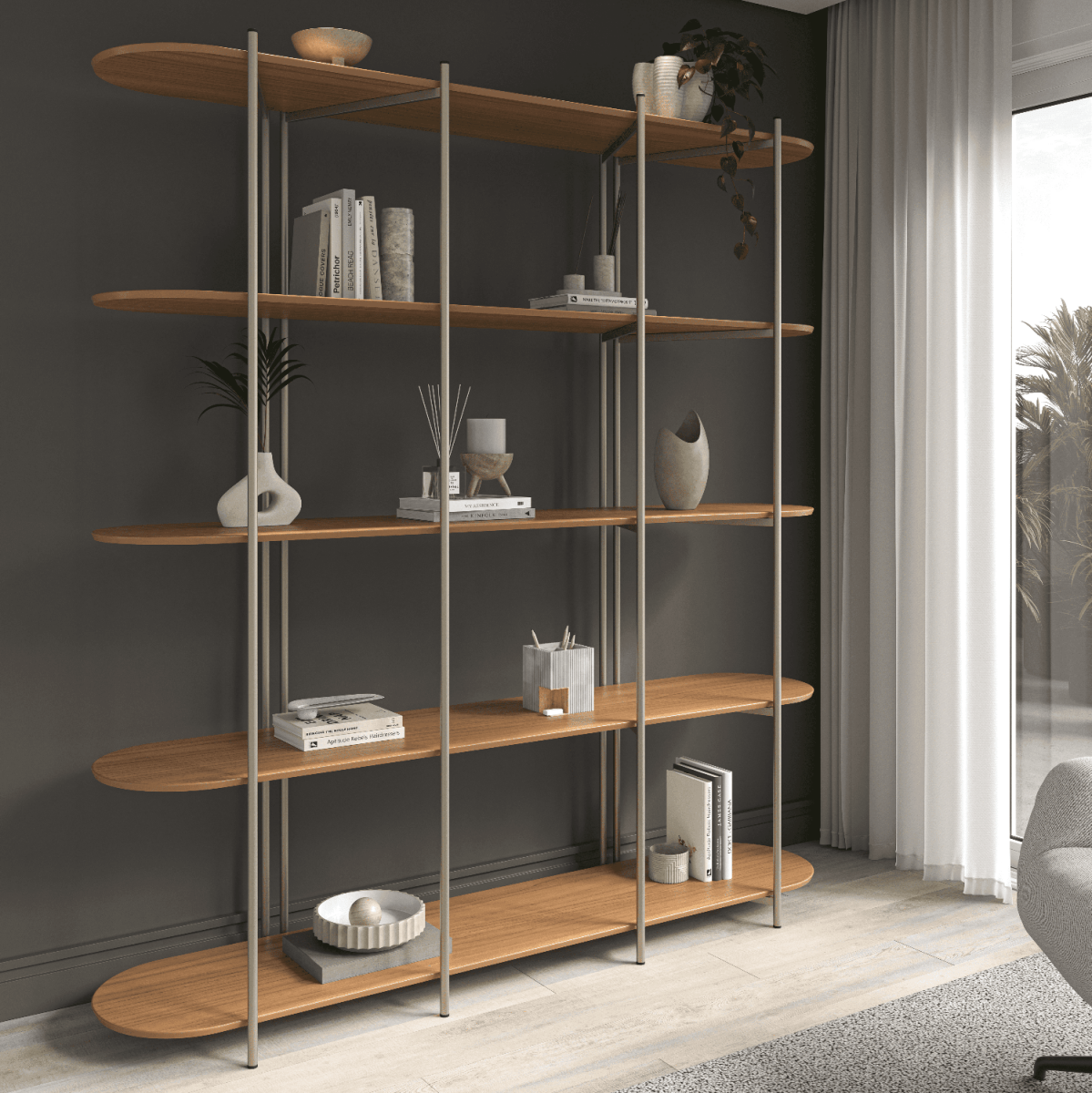 Estante Orgânica Industrial Aço MDF Enya 180 cm - Champanhe - Província - Estante