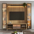 Estante para TV até 75 Polegadas com 2 Cristaleiras Vidro Reflecta 100% MDF com Led Lincoln Float 254cm - Província - Rack com painel
