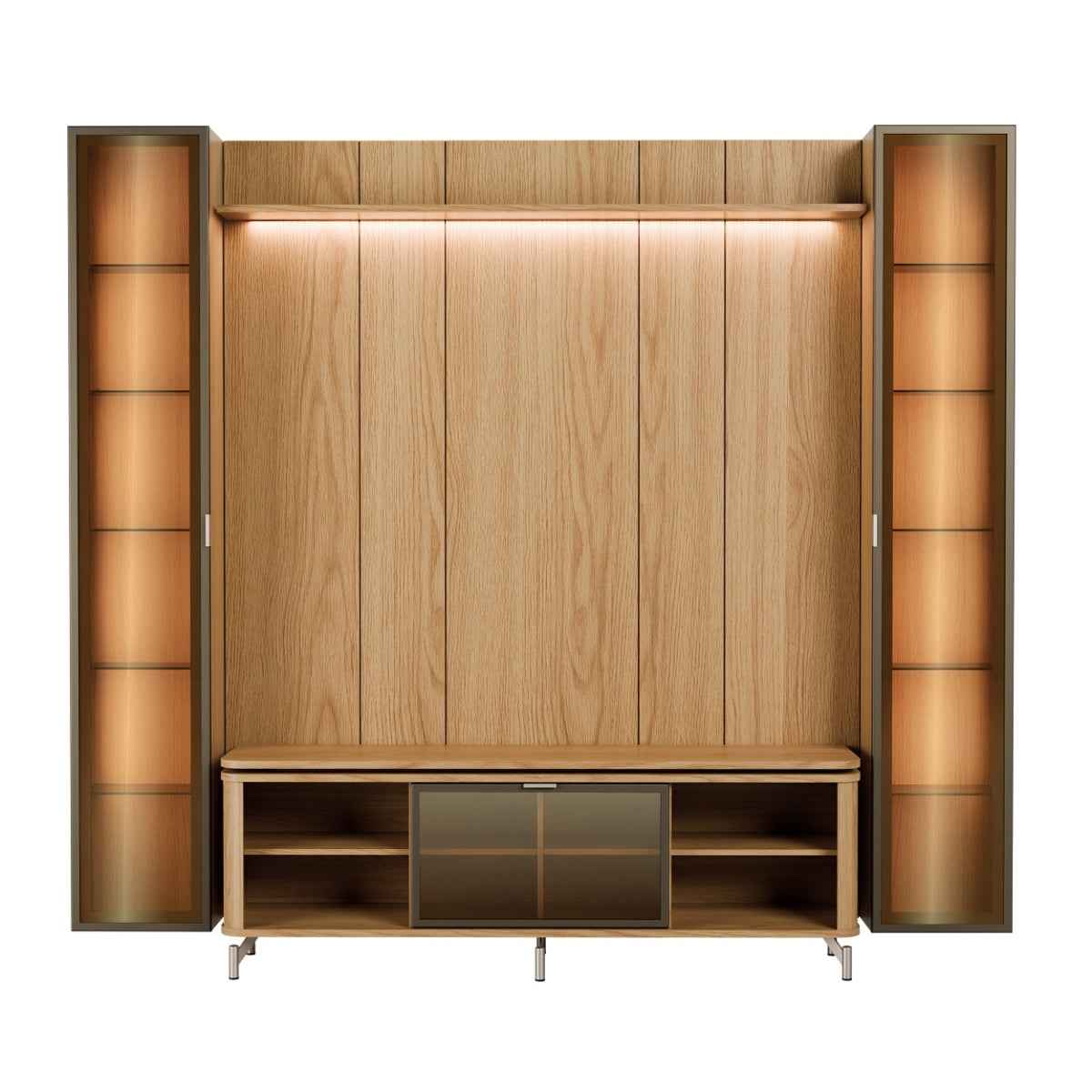 Estante para TV até 75 Polegadas com 2 Cristaleiras Vidro Reflecta 100% MDF com Led Lincoln Float 254cm - Província - Rack com painel