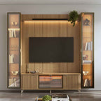 Estante para TV até 75 Polegadas com 2 Cristaleiras Vidro Reflecta 100% MDF com Led Neon Float 254cm - Província - Rack com painel