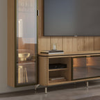 Estante para TV até 75 Polegadas com Prateleiras e Cristaleira Vidro Reflecta 100% MDF com Led Lincoln Float 254cm - Província - Rack com painel