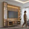 Estante para TV até 75 Polegadas com Prateleiras e Cristaleira Vidro Reflecta 100% MDF com Led Lincoln Float 254cm - Província - Rack com painel